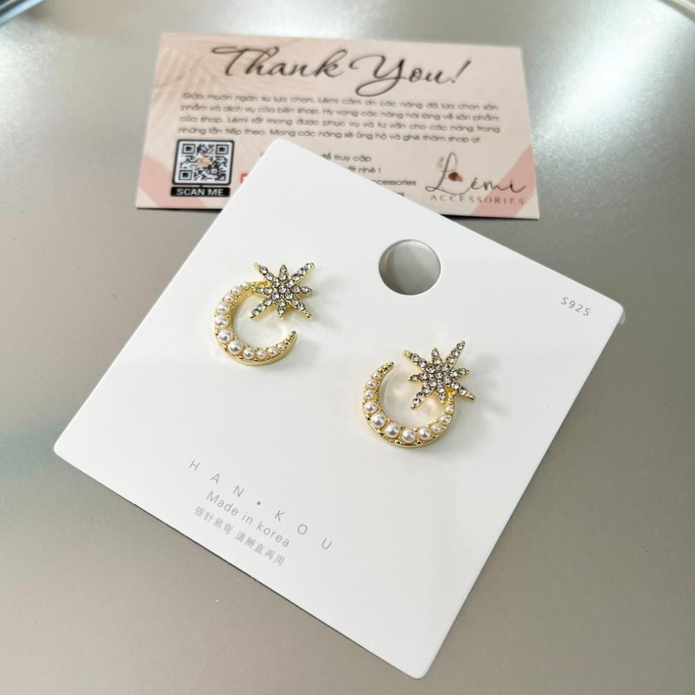 Bông tai bạc S925 Hoa tai kiểu dáng mặt trăng và ngôi sao không gây dị ứng da thời trang Hàn Quốc, June accessories