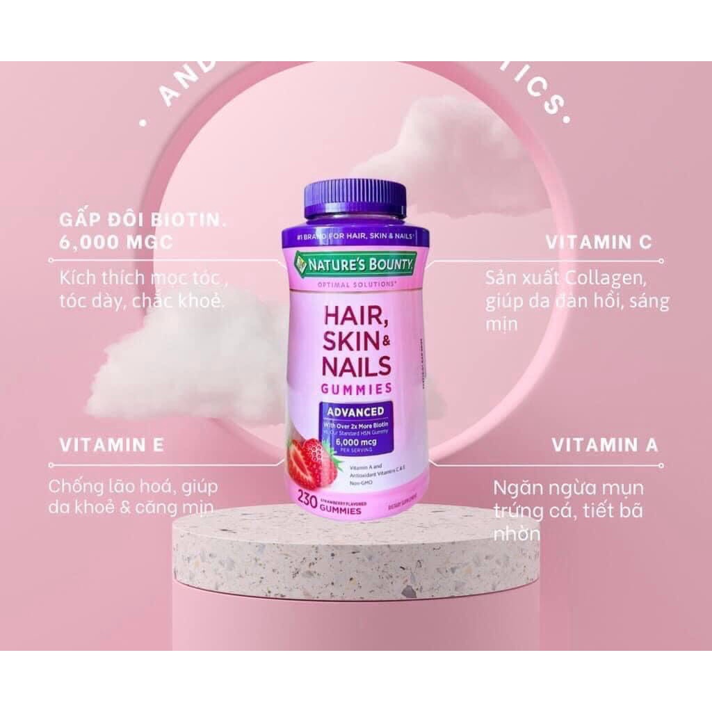 [CHẢY NHẸ 9/23] Kẹo dẻo Hair, Skin and Nails Gummies 230 viên - Mỹ
