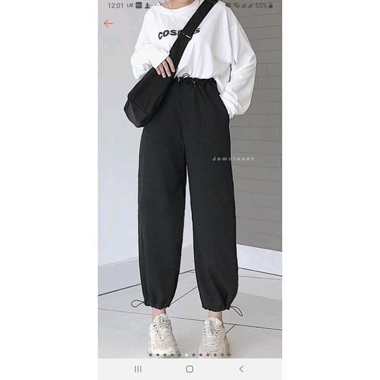 SQ009 - Bộ áo thun dài tay rách Cosmos form rộng và quần Jorgger đen gấu bo unisex, bộ áo phông trắng oversize quần dài