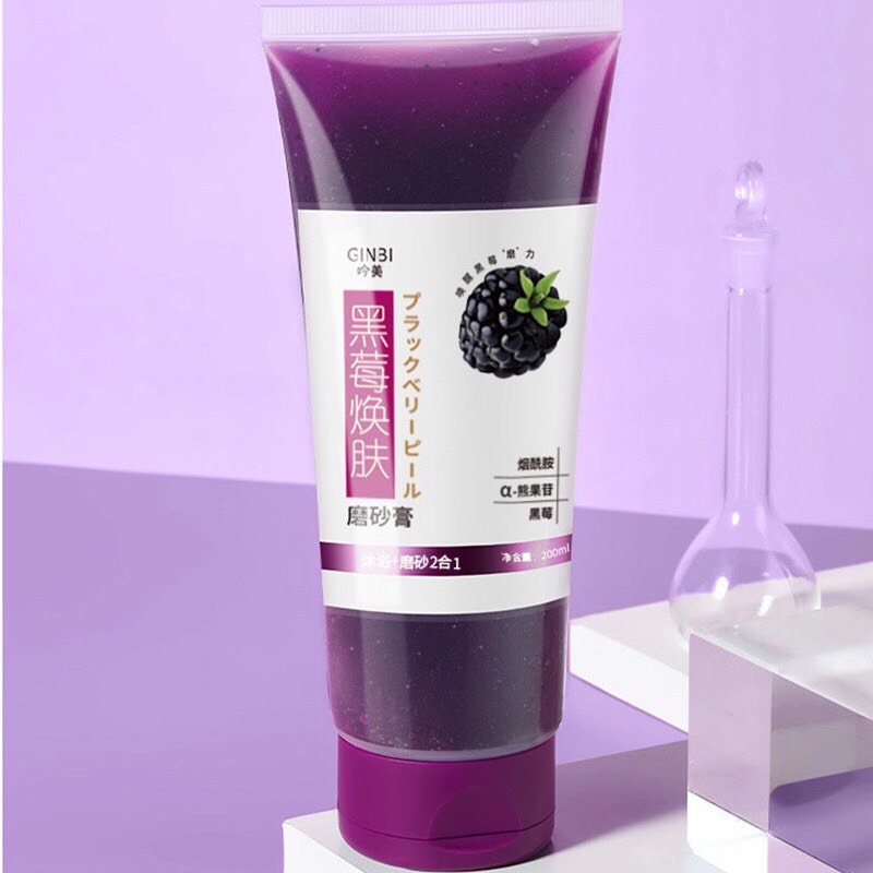 Gel Tẩy Tế Bào Chết Toàn Thân Mâm Xôi Đen GinBi 200ml | Chiết Xuất Mâm Xôi Đen Dưỡng Trắng Da An Toàn, Hiệu Quả