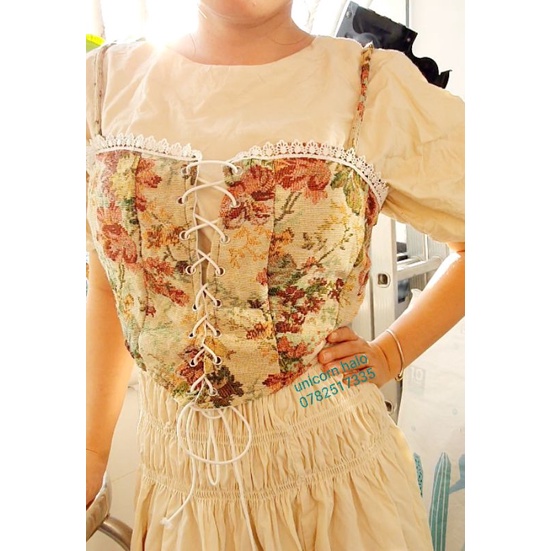 Áo Croptop 2 Dây Họa Tiết Thổ Cẩm Viền Ren Đan Dây Trước Ngực DRACR144