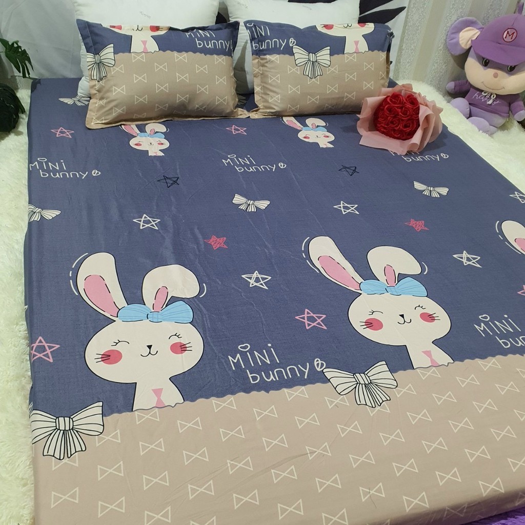 Bộ Ga Gối Cotton Poly Mẫu THỎ BUNNY Cho Trẻ Em Mẫu Trẻ Trung Xinh Xắn