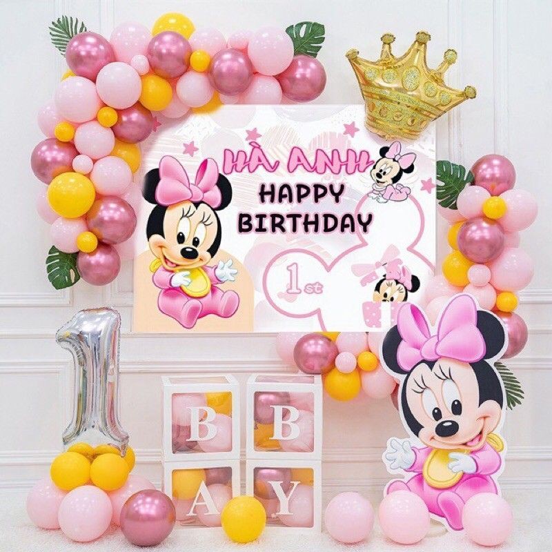 (TẶNG 1 BƠM 1 KEO DÁN ) SET BÓNG SINH NHẬT CHUỘT MICKEY HAPPY BIRTHDAY MS239