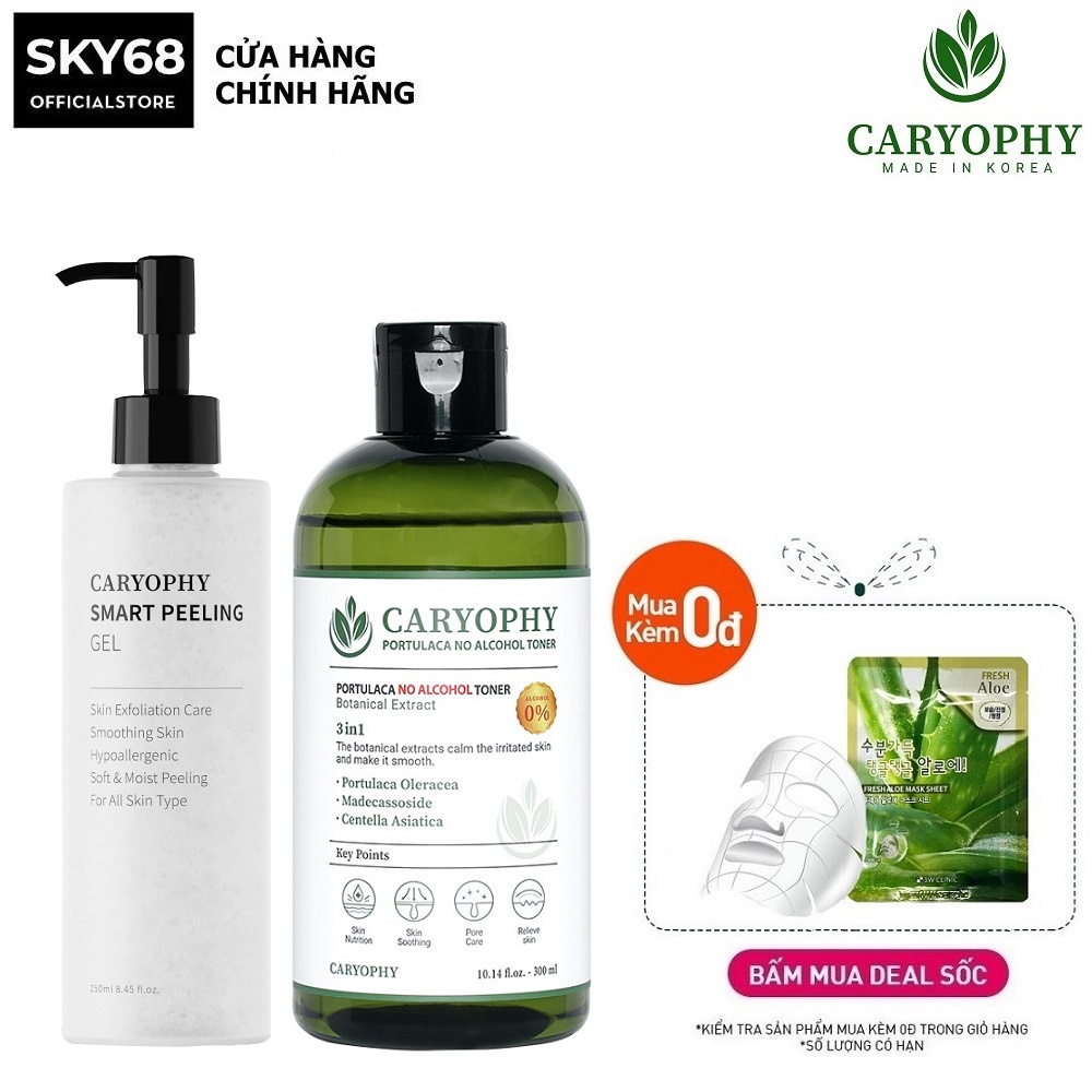 Combo 2 Sản Phẩm Tẩy Tế Bào Chết, Làm Sạch Da, Ngăn Ngừa Mụn Caryophy (Tẩy Tế Bào Chết 250ml + Toner 300ml)