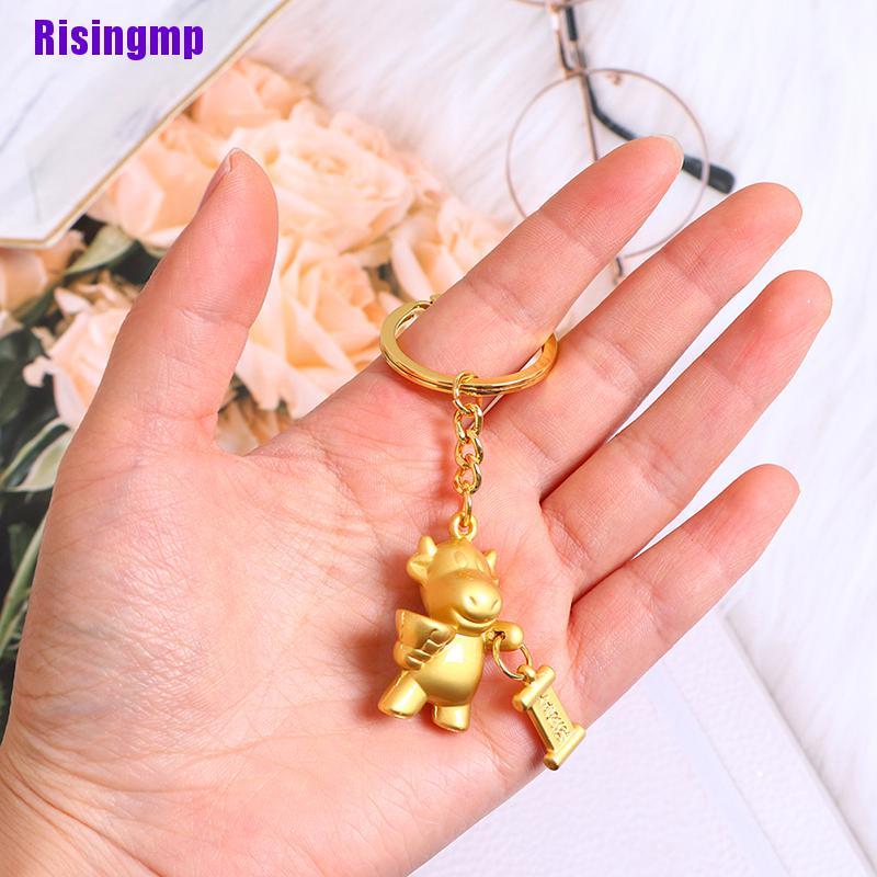 [Risingmp] Zodiac Ox Keychain Pendant Vintage Lucky Bull Keychain Charm Chinese Decor