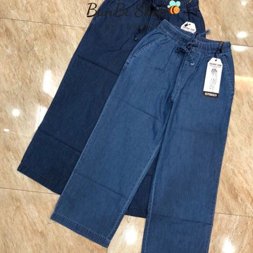 Quần Jeans giấy ống sớ quần culottes Jeans gấy dáng dài ống rộng siêu hot dáng suông,cạp chun thoải mái