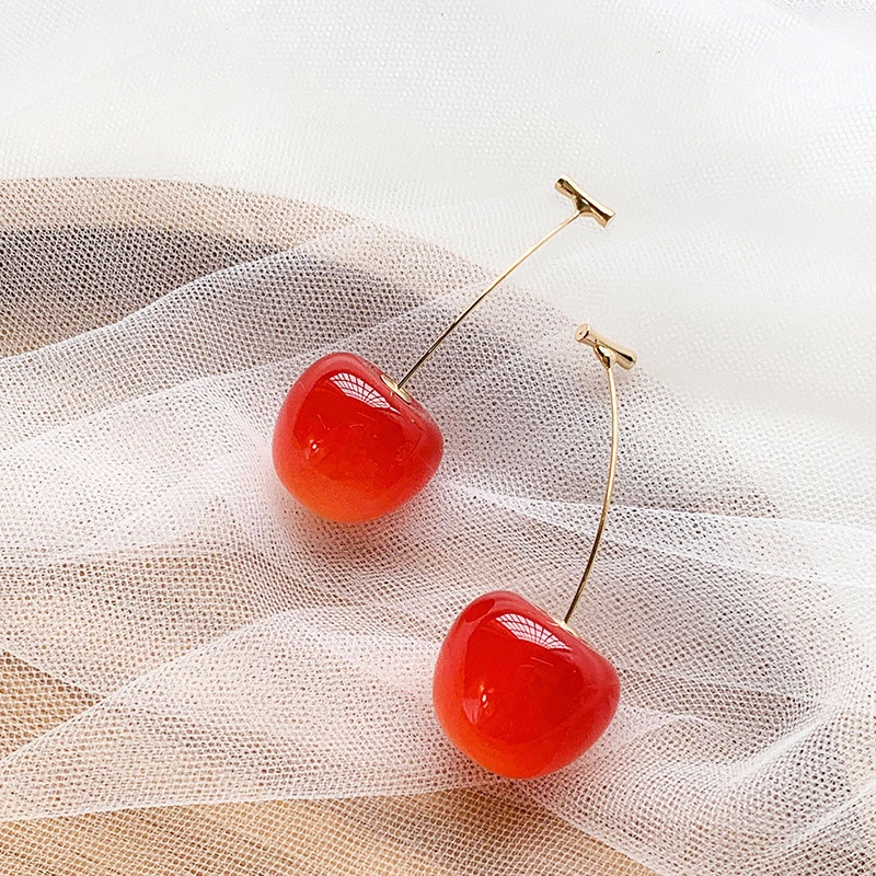 Khuyên Tai Hình Trái Cherry Màu Đỏ Rượu Vang Đỏ Bằng Nhựa Resin Dễ Thương Dành Cho Bạn Gái