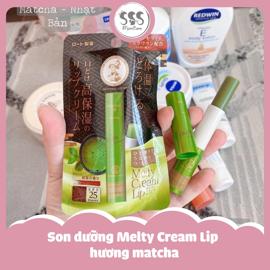 Son tan chảy dưỡng môi chống nắng Mentholatum Melty Cream Lip SPF25, PA+++ Matcha 2.4g (hương Trà xanh)