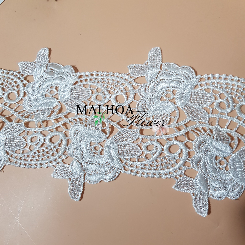 RC10 Cuộn 1 mét ren viền dùng may đồ ren chỉ trắng hoa hồng rộng 10cm Maihoaflower