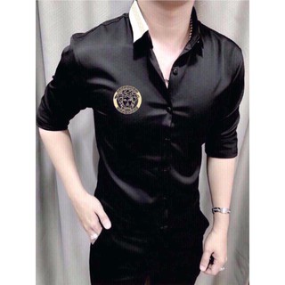 ÁOSơ MI NAM CHẤT LỤA HỌA TIẾT THÊU VER ĐEN