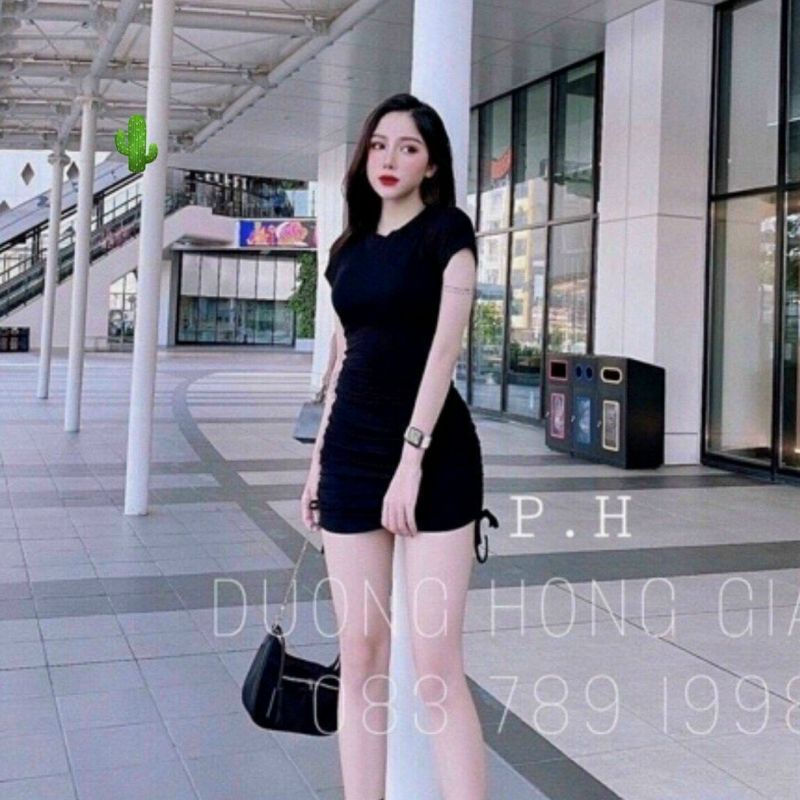🌺 Đầm ôm body rút dây 2 bên, chất thun borip dày đẹp,tôn dáng quyến rũ.