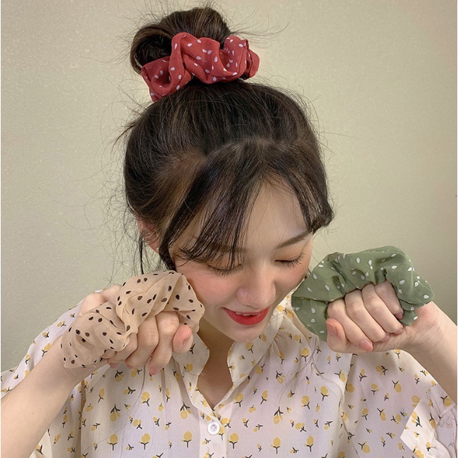 Dây buộc tóc Scrunchies Chiffon chấm bi HD47