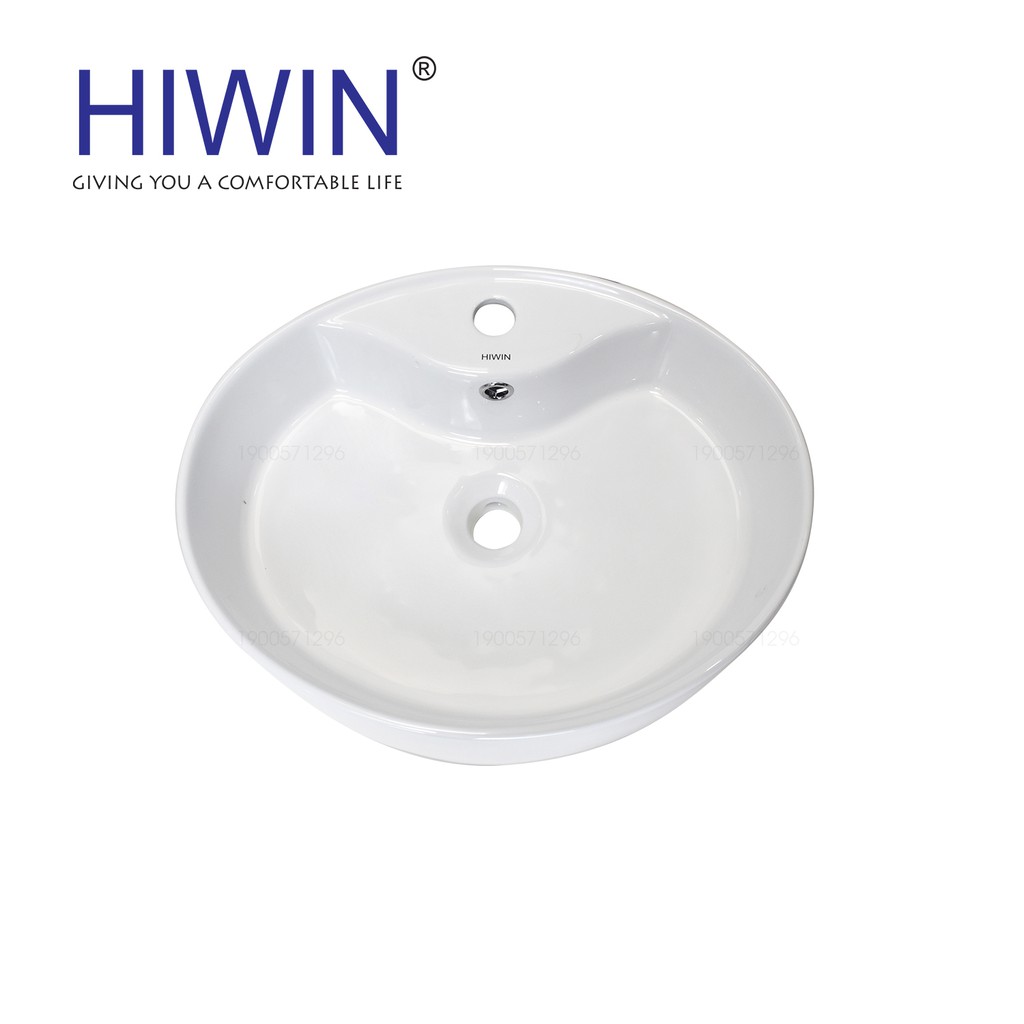 Chậu rửa mặt lavabo tròn trắng sứ cao cấp kích thước 510*425*150mm Hiwin LP-8085