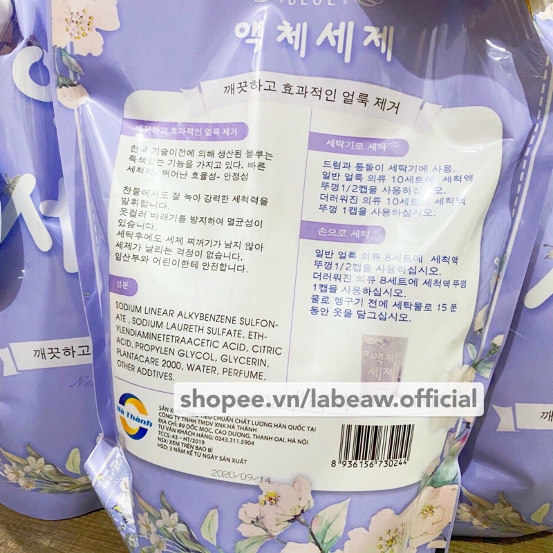 TÚI 2KG NƯỚC GIẶT HÀN QUỐC BLUE GIỮ MÀU QUẦN ÁO THƠM NHƯ HOA