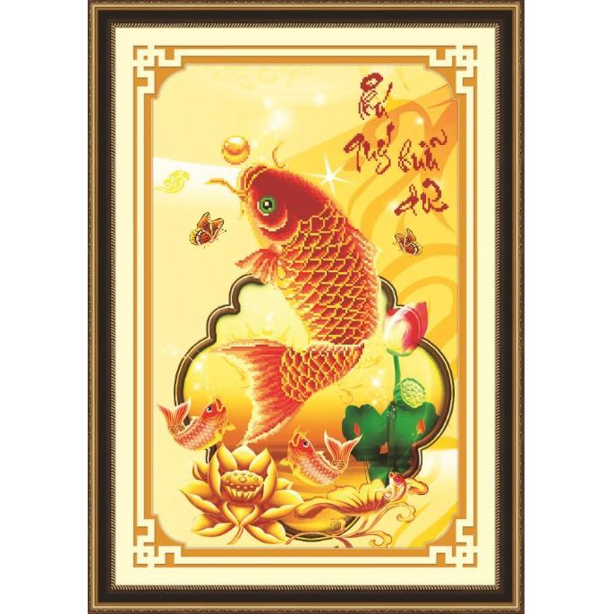 Tranh thêu chữ thập Phú Quý Hữu Dư - Cá 53583 kt72x52cm