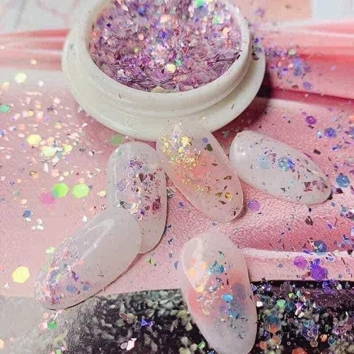 Sét nhũ vẩy cá 6 hũ siêu sáng ẩn gel,nhũ ẩn gel nails