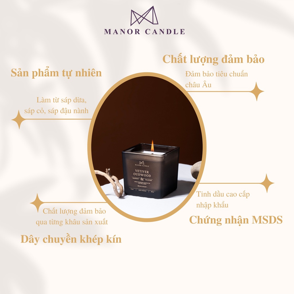 Nến Thơm Cao Cấp Vetiver Oudwood Size 7 OZ Lạc Mình Vào Đám Cỏ Giữa Ngày Nắng Ấm Áp - Chính Hãng Manor Candle