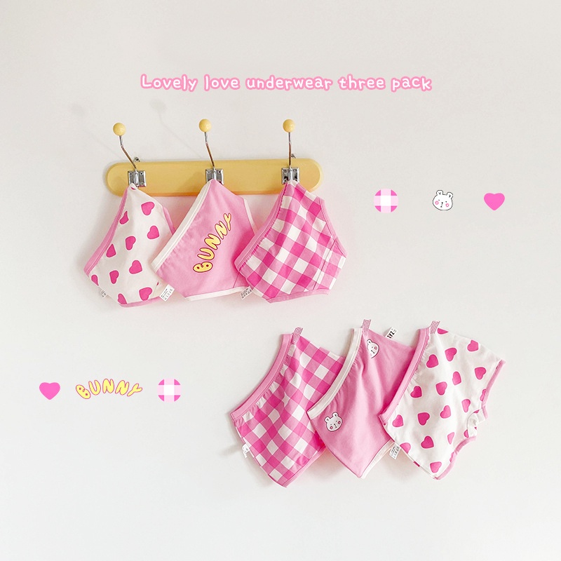 COMBO 3 QUẦN CHIP CHO BÉ GÁI, QUẦN LÓT CHO BÉ GÁI HỌA TIẾT CHỮ BUNNY