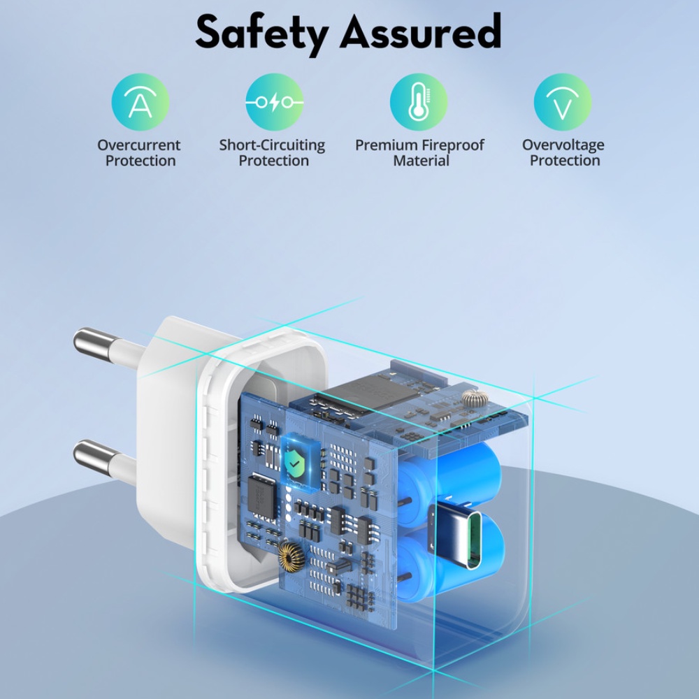 Adapter Củ Sạc Nhanh Samsung, iPhone, iPad Đến 25W Type C PD 3.0 & QC 3.0 RAVPower RP-PC156 - Hàng Chính Hãng