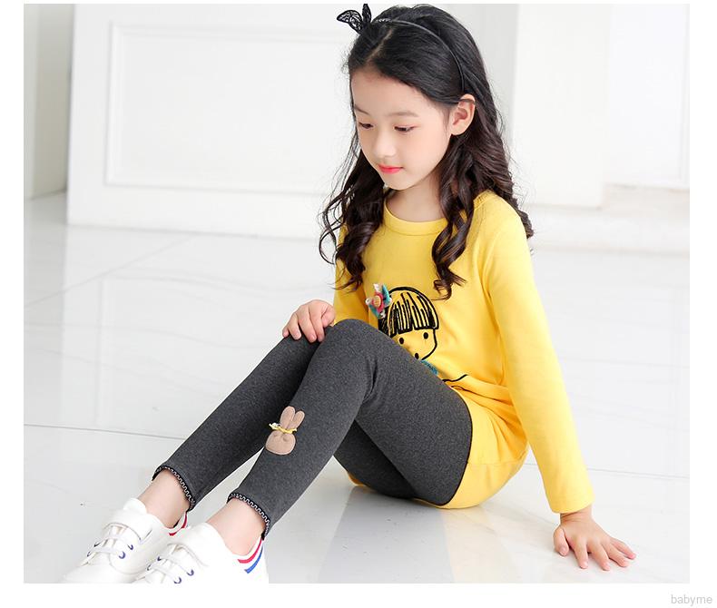 Quần Legging Dài Phối Ren Hình Thỏ Dễ Thương Cho Bé Gái