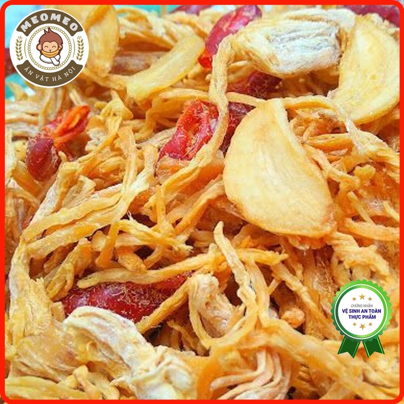 Khô gà bơ tỏi, khô gà xé cay 300g loại ngon, gà khô bơ tỏi chuẩn vị MEOMEO đồ ăn vặt Hà Nội, tốt cho sức khỏe, ít béo | BigBuy360 - bigbuy360.vn