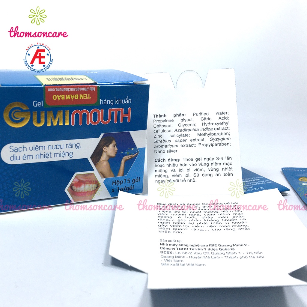 Gói bôi nhiệt miệng Gumimouth có Nano bạc giúp sát khuẩn, lành nhanh, gel vệ sinh nướu răng lợi
