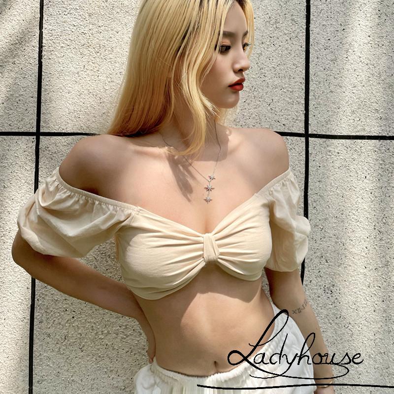 Áo Croptop Trễ Vai Tay Phồng Màu Trơn Thời Trang Mùa Hè Cho Nữ