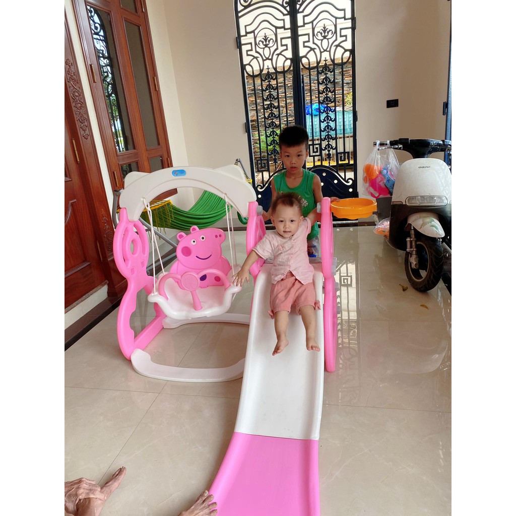 Bộ cầu trượt liên hoàn kèm xích đu cho bé  xanh/ hồng