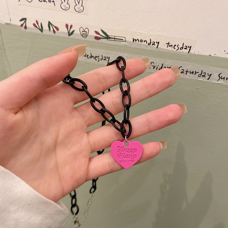 Vòng cổ Acrylic Mặt Trái Tim Phong Cách Hip Hop Harajuku Cá Tính