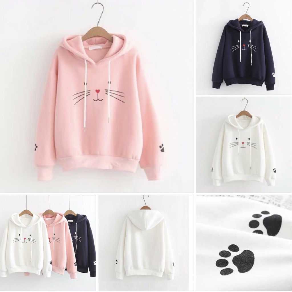 ÁO HOODIE NÓN NỮ (MẶT MÈO ) FREESIZE 1 CỠ FORM DÁNG RỘNG DƯỚI 65KG MẶC VỪA K21 | BigBuy360 - bigbuy360.vn