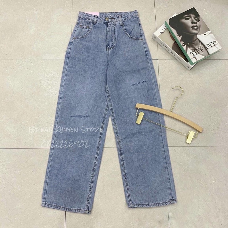 Quần jeans xuông trơn rách 2 dáng basic hack chân thẳng tắp