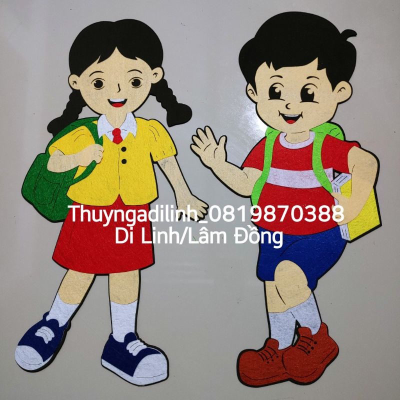 Tranh nỉ bé đến lớp cao 49 cm mầm non
