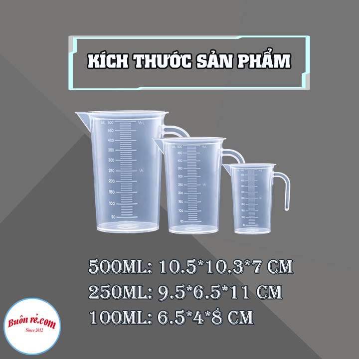 Ca chia vạch, ca đong nước tiện lợi (100ml/250ml/500ml) - Ca đong định mức chính xác có quai cầm chắc chắn Br01576