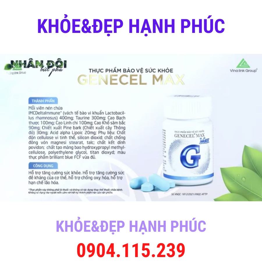 Thực phẩm bảo vệ sức khỏe Genecel Max hỗ trợ tăng cường hệ miễn dịch - Vinalink group - 30 viên/lọ