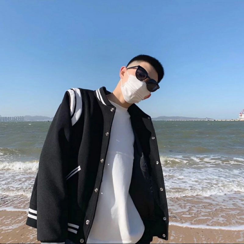 Áo khoác bomber bóng chày nỉ bo viền trắng