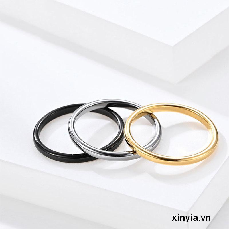 Nhẫn Bằng Thép Titan Màu Vàng / Bạc 2mm Đơn Giản Thời Trang Hàn Quốc Cho Nam Và Nữ