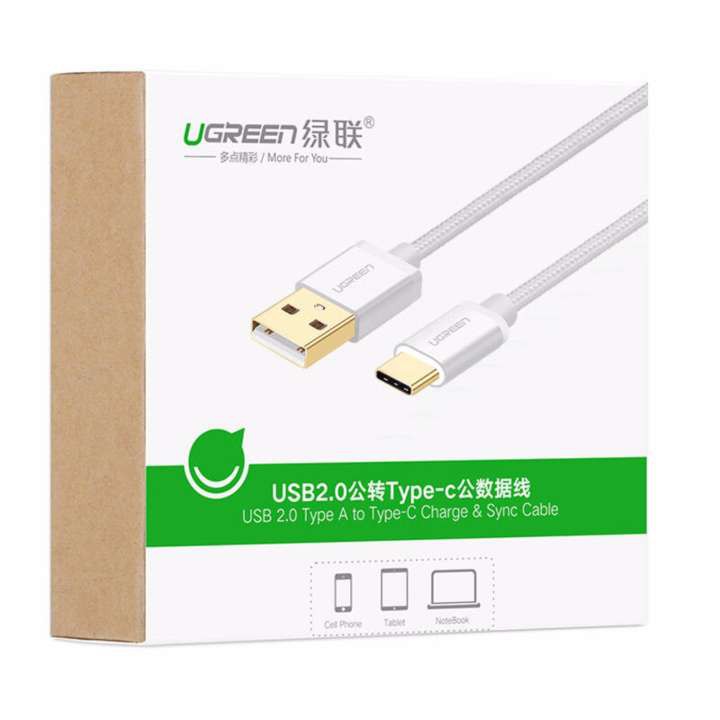 Dây USB 2.0 sang Type-C đầu mạ vàng dây bọc vinyl UGREEN US174 - Hàng phân phối chính hãng - Bảo hành 18 tháng