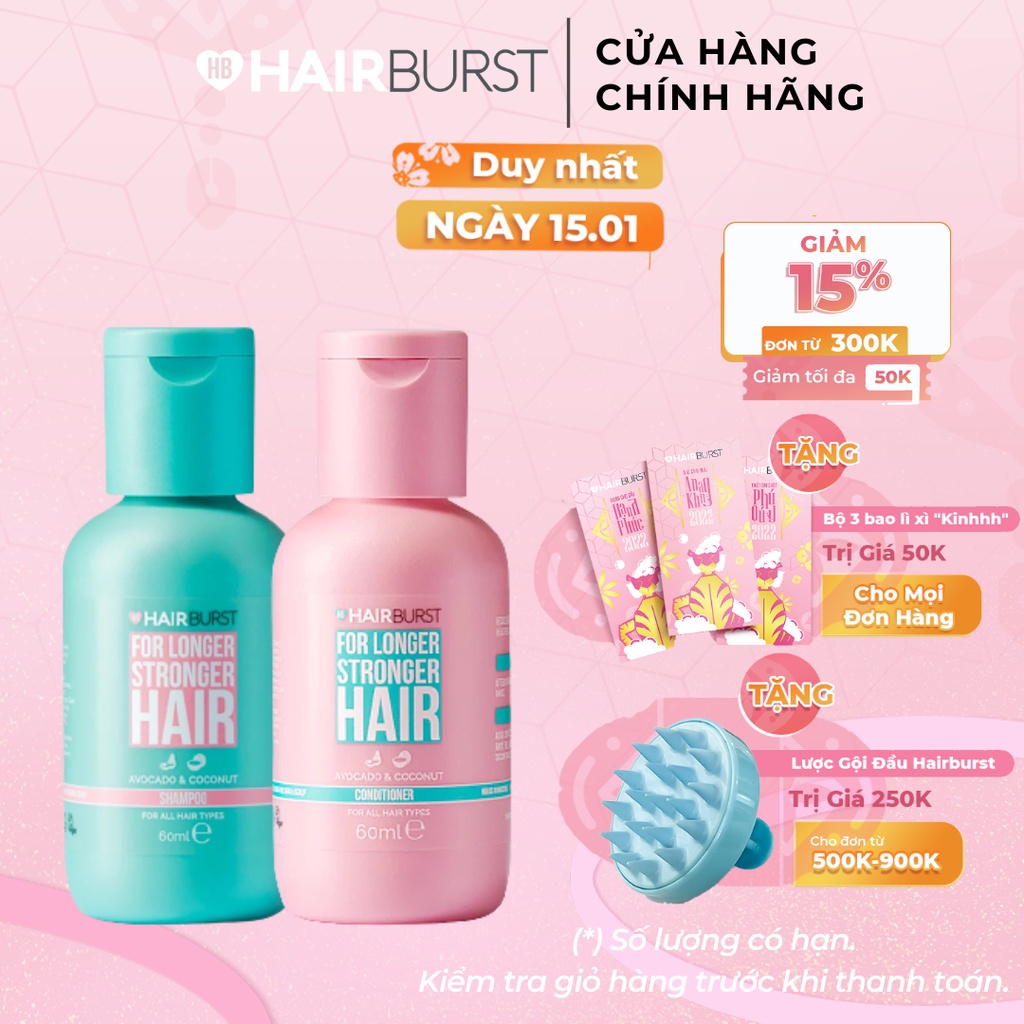 Set gội xả Hairburst stronger longer hair travel size 60ml/chai