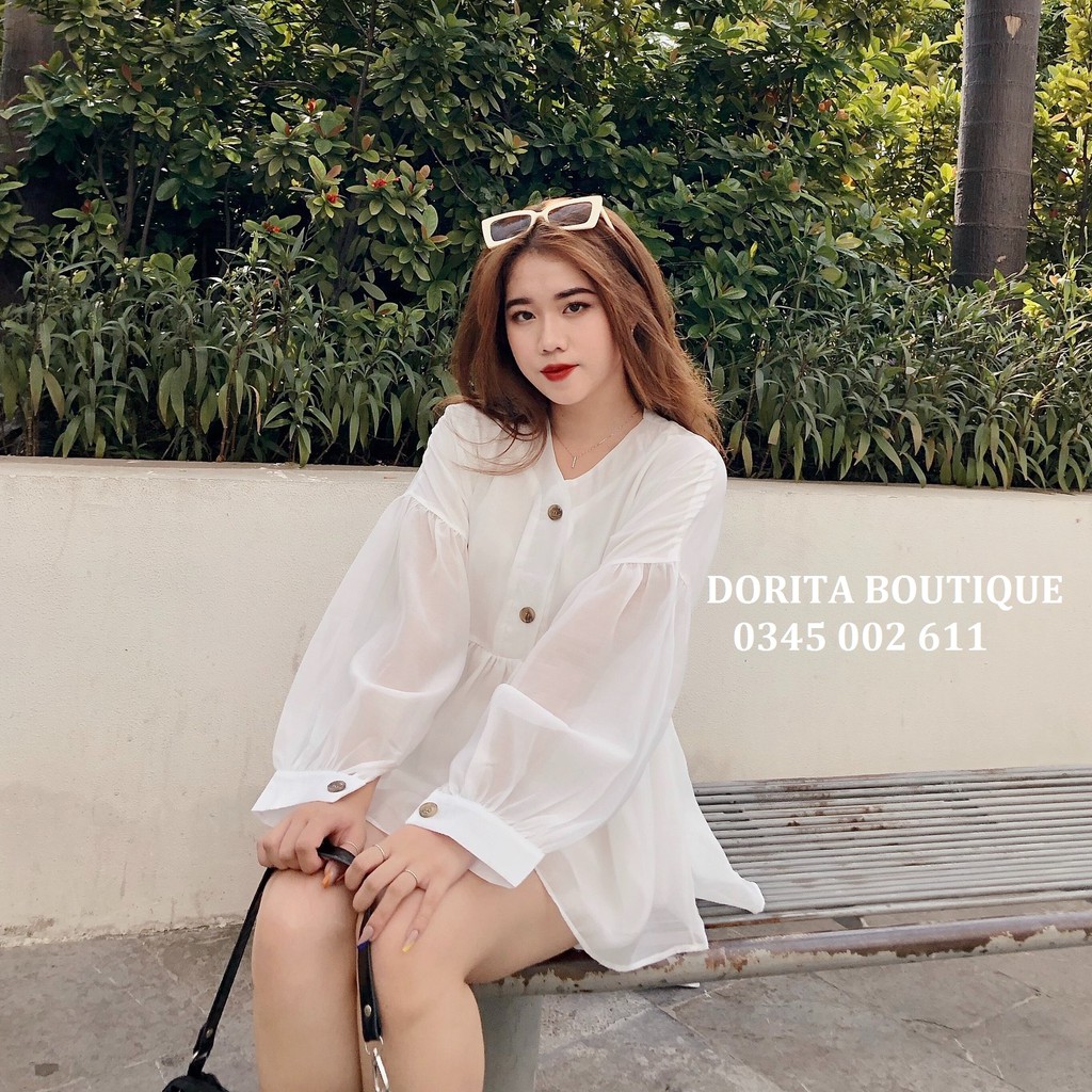 Áo babydoll voan tay bồng, Áo Babydoll nữ cổ V tay bồng - Dorita Boutique