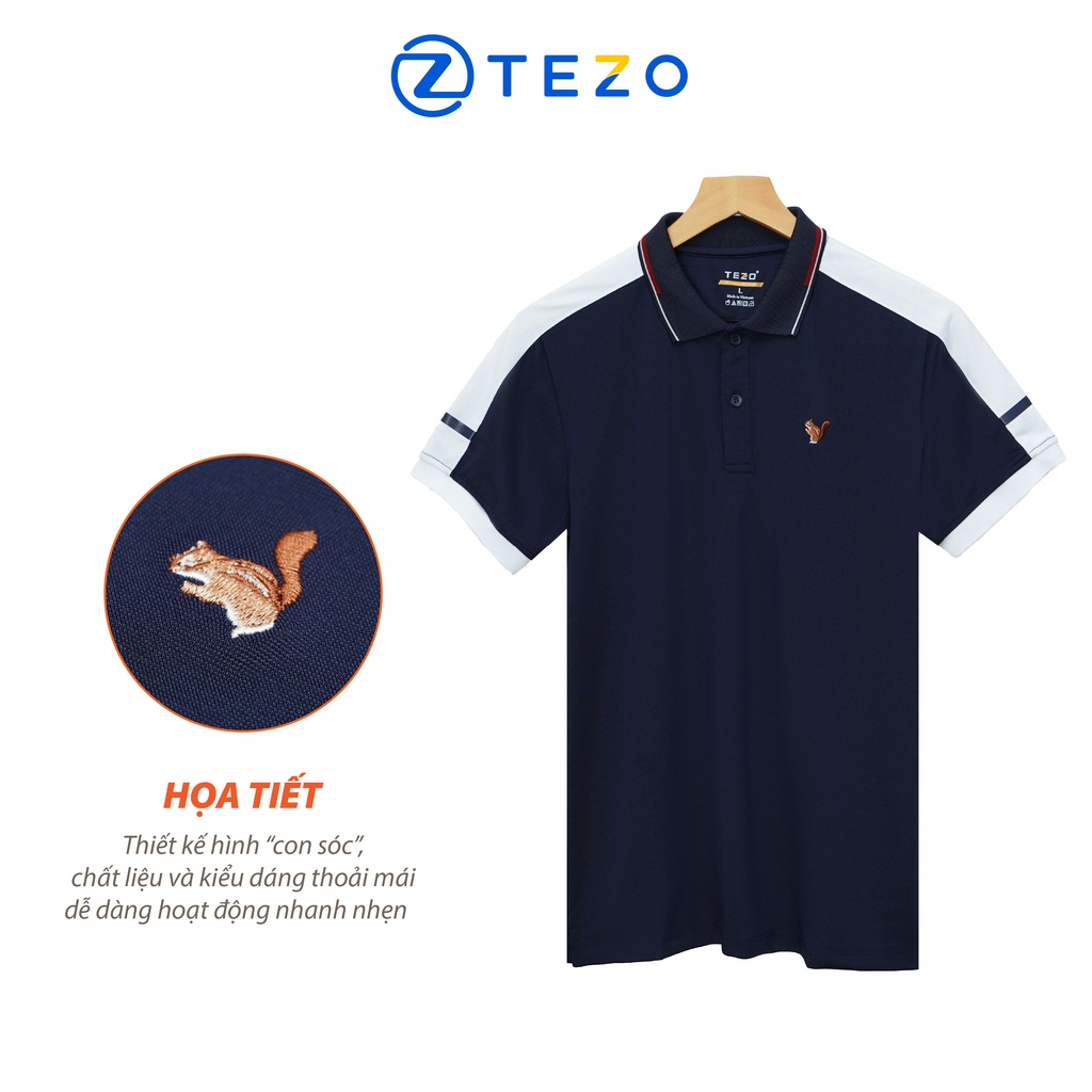 Áo polo nam Tezo hoạ tiết hình con sóc phối màu ngang vai năng động thể thao 22APCT022