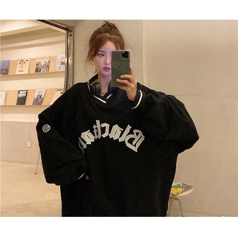 Áo Hoodie Dáng Rộng Cổ Chữ V Thêu Chữ Thời Trang | BigBuy360 - bigbuy360.vn