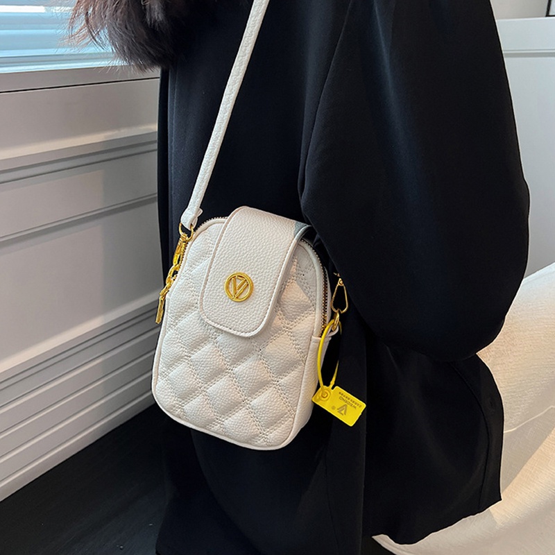 Túi da mềm đeo chéo IELGY đựng điện thoại họa tiết hình thoi thời trang dành cho nữ