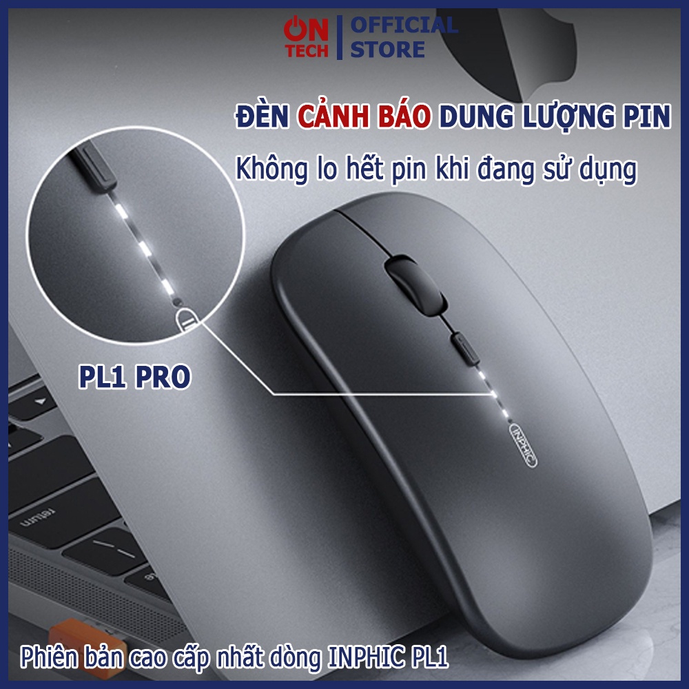 Chuột Bluetooth Cho Laptop Máy Tính Bảng Không Dây Sạc Pin Có Đèn Led Inphic PM1 Pro Chuột Không Dây Chống Ồn Có Đầu USB