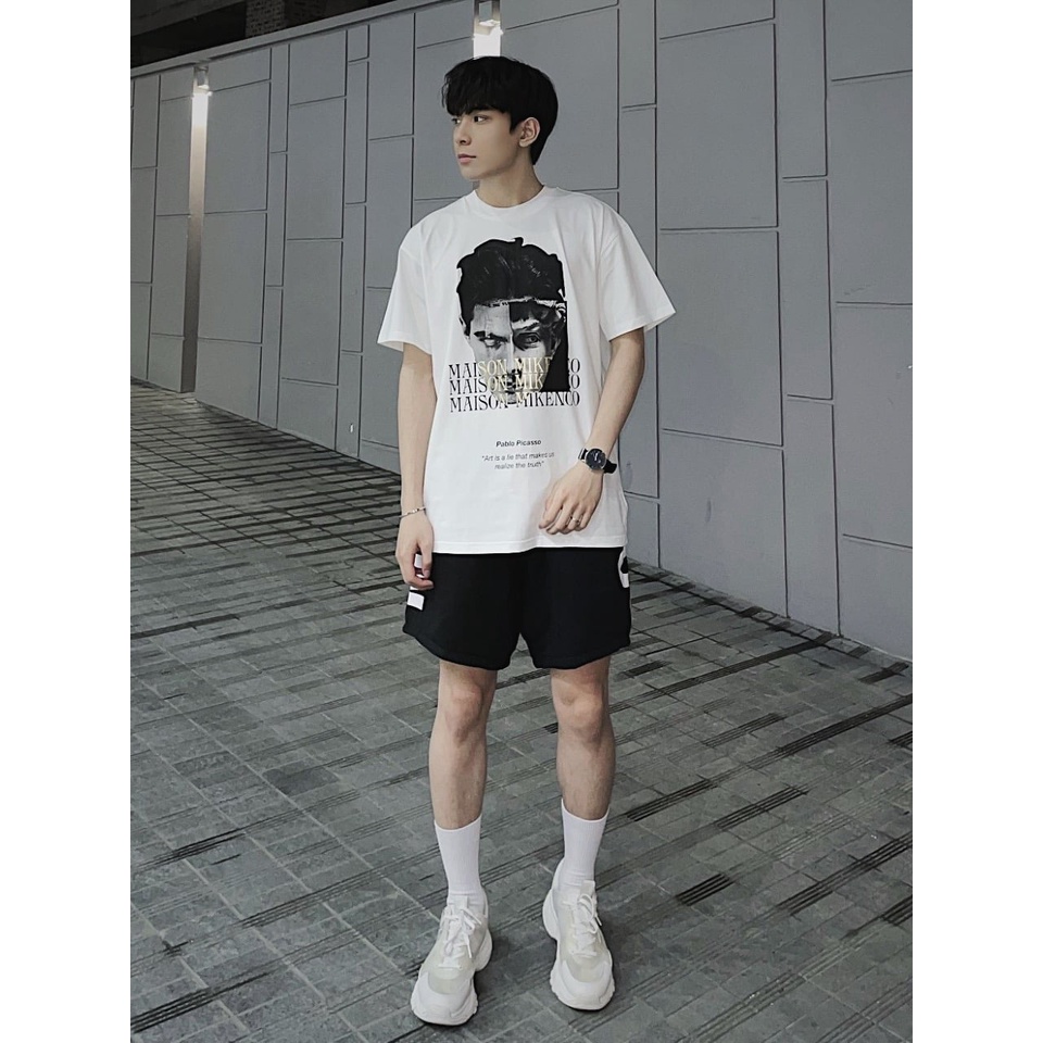 Áo thun tay lỡ Pablo Mặt Chàng Trai BIGOMALL - Áo phông nam nữ unisex form rộng 65kg