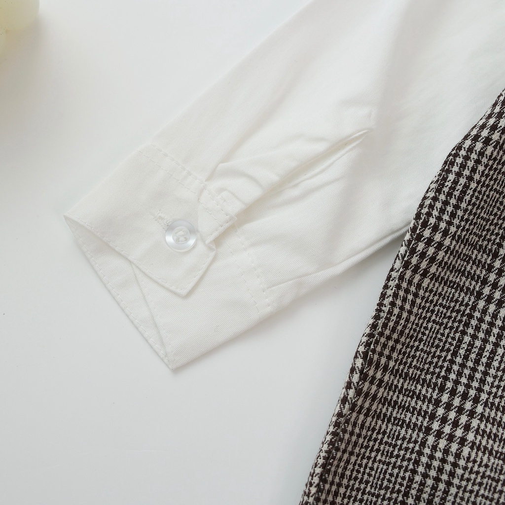 Áo Liền Quần Sanlutoz Vải Cotton Kẻ Sọc Ca Rô Dài Tay Thời Trang Mùa Thu Cho Bé Trai