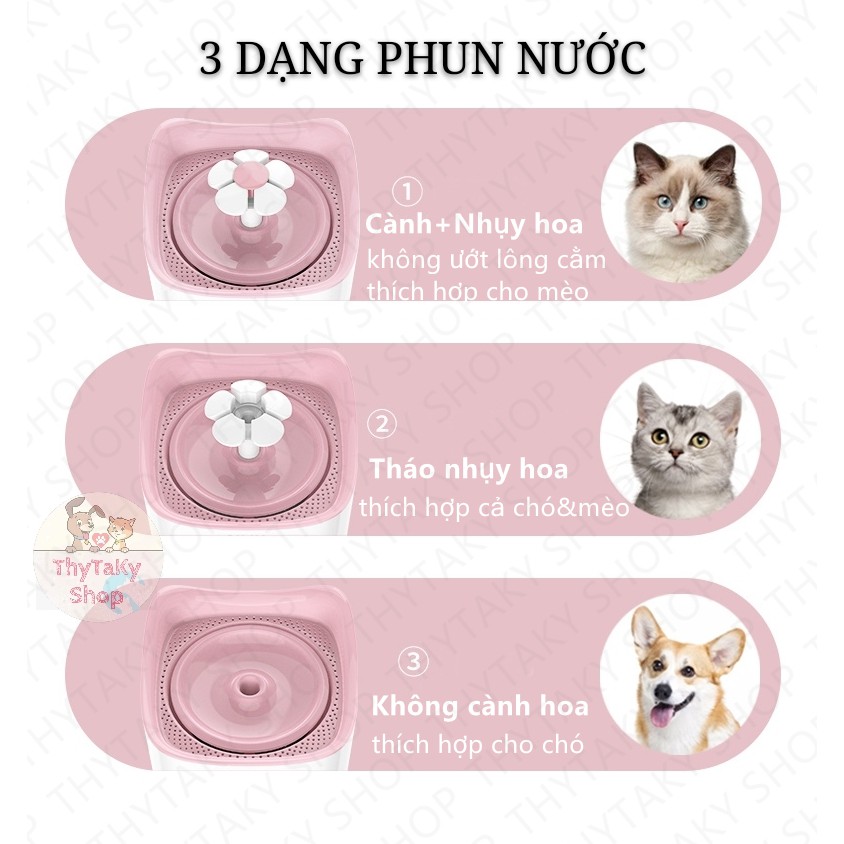 Máy uống nước tự động đài phun nước PetU có đèn báo hết nước tự ngắt điện máy lọc nước cho chó mèo