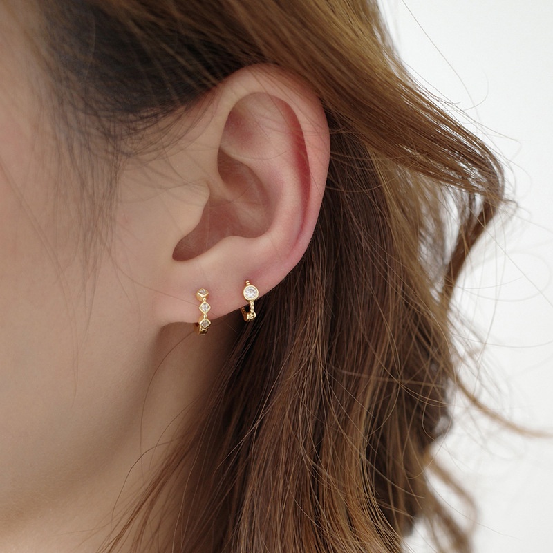 Bông tai tròn nữ đính đá mạ vàng 14K Shebyshe chất liệu bạc 925 bông tai khuyên tai phong cách Hàn Quốc - K67
