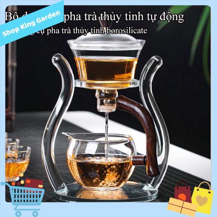 King's Garden - Set Trà Cao Cấp BOROSILICATE & WOOD 6cup