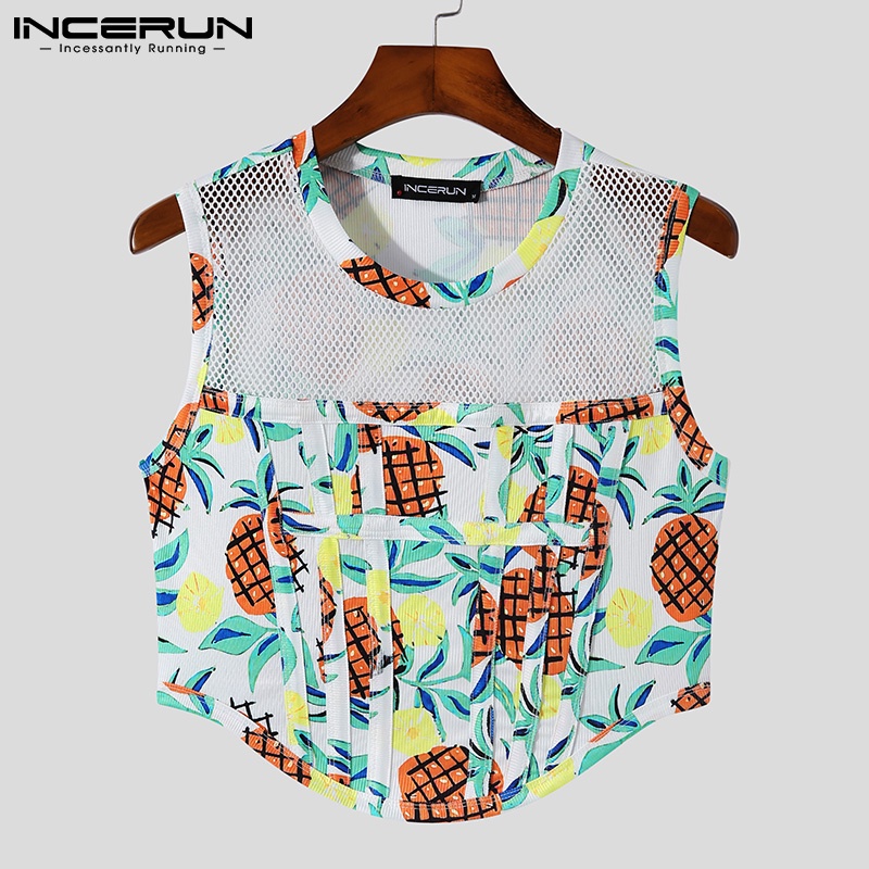 Áo lửng không tay INCERUN họa tiết hoa thời trang cho nam