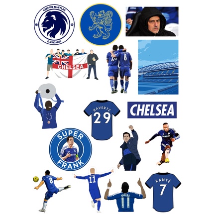 Set 30 Sticker hình dán CLB Chelsea, hình dán bóng đá, hình dán laptop, hình dán nón bảo hiểm